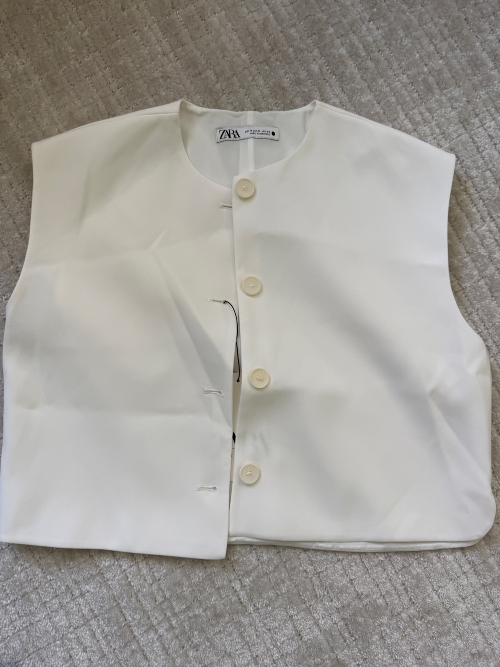 Zara White Sleeveless Button-Front Vest Top